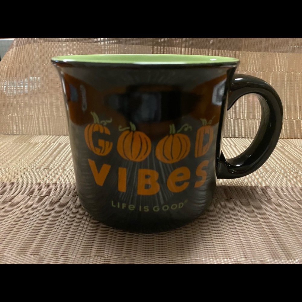 Life is Good coffee mug.  “Good Vibes” with pumpkins.